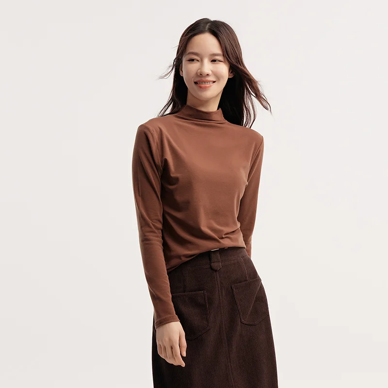 Camiseta Térmica Antibacteriana de Cuello Alto Semir para Mujer, Ajustada, de Manga Larga, Color Sólido, para Uso Diario, Modelo 2026