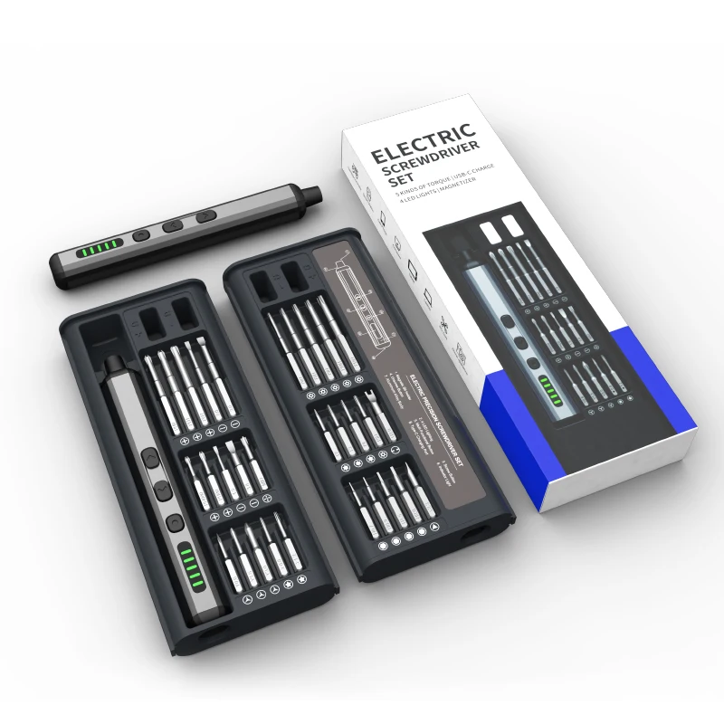 Juego de destornilladores eléctricos, Kit de herramientas eléctricas de precisión recargables con luz LED, 30 Bits para PC, herramientas de reparación de teléfonos móviles, mano DIY
