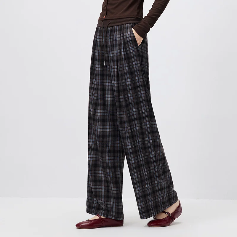 Pantalones de mujer Semir, a cuadros, drapeados, de pierna ancha, holgados, estilo vintage urbano informal, de cintura alta, fluidos, para el día a día, otoño 2026