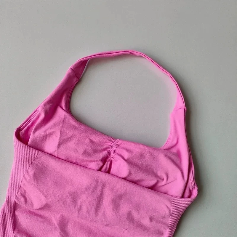 Camisetas sin mangas de Yoga con cuello Halter sin costuras para mujer, sujetador incorporado, Top acolchado para gimnasio, camisa sin mangas, ropa de entrenamiento ajustada con espalda descubierta