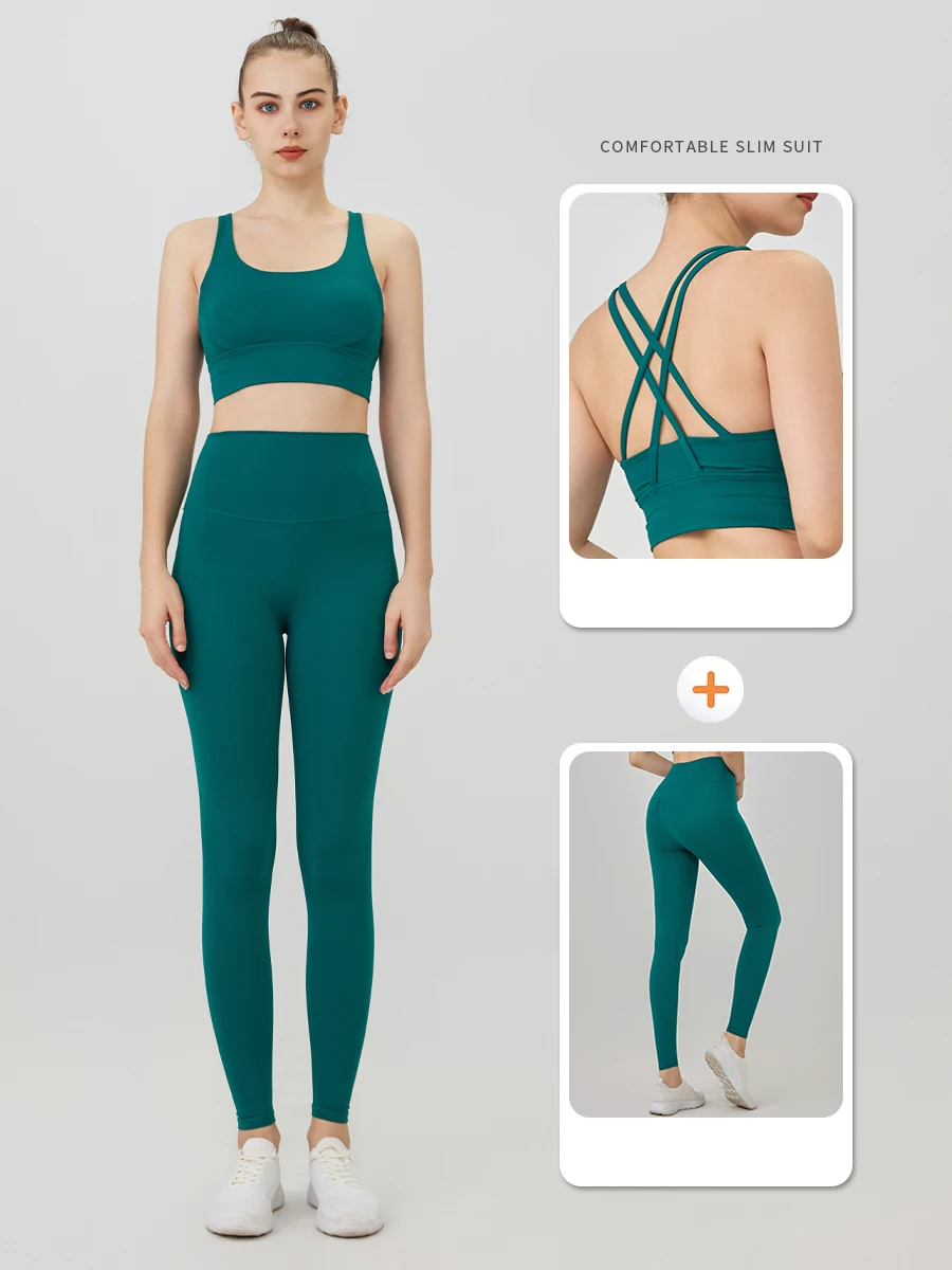 Ropa de Yoga de 2 piezas, chándal para mujer, ropa atlética, traje de Fitness para Pilates, entrenamiento de gimnasio, ropa de realce, Sujetador deportivo, traje de mallas