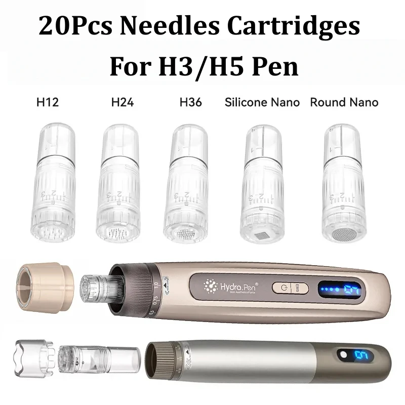 20 agujas de repuesto de 0,25mm, cartuchos con botella de solución de 3ml, salida de líquido ajustable, aguja de repuesto para Dr Pen H3/H5