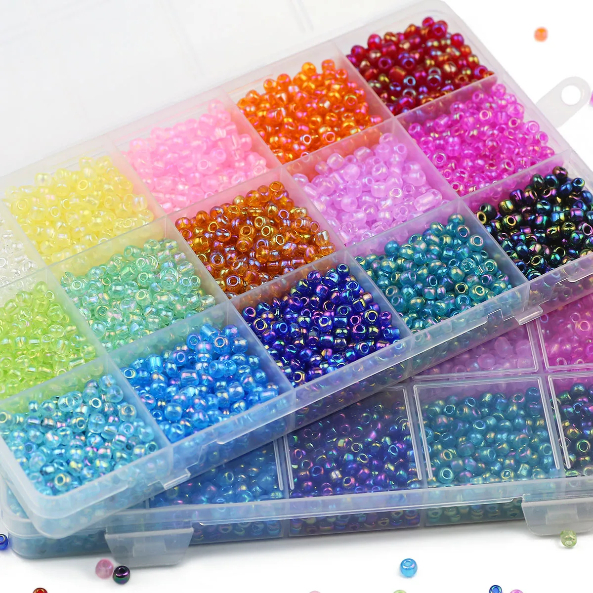 Cuentas de vidrio deslumbrantes de 15 colores, cuentas de semillas de 2/3/4mm, espaciador de múltiples tamaños, cuentas de arroz sueltas para joyería, pulsera, collar, pendientes DIY
