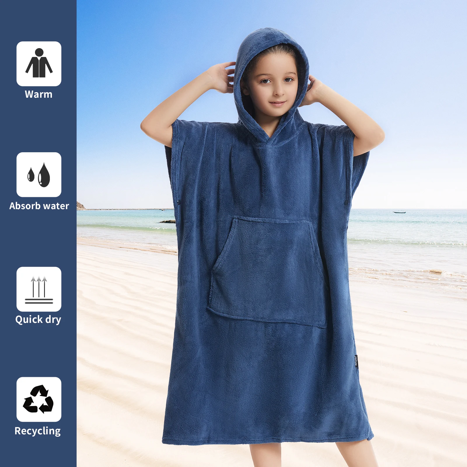 Bata de toalla cambiante para niños de microfibra: toallas de baño de felpa suave, sudadera con capucha de forro polar coral cálido, poncho de natación y surf para 5-12 años
