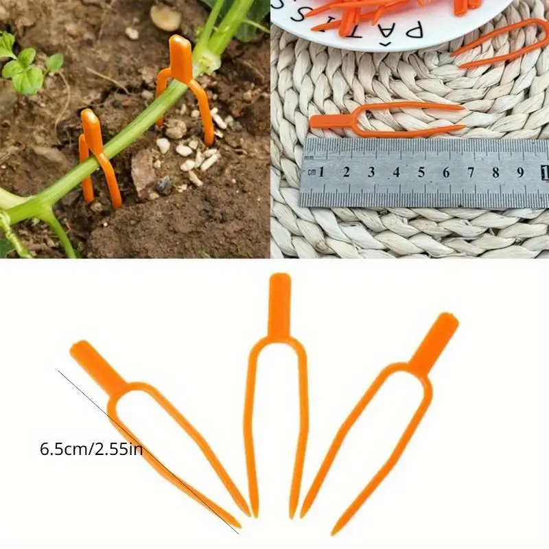 100 Uds Clip para plantas herramienta de tenedor de fresa jardinería plástico ambiental naranja abrazaderas de fijación fija duraderas herramientas fijas para plantas