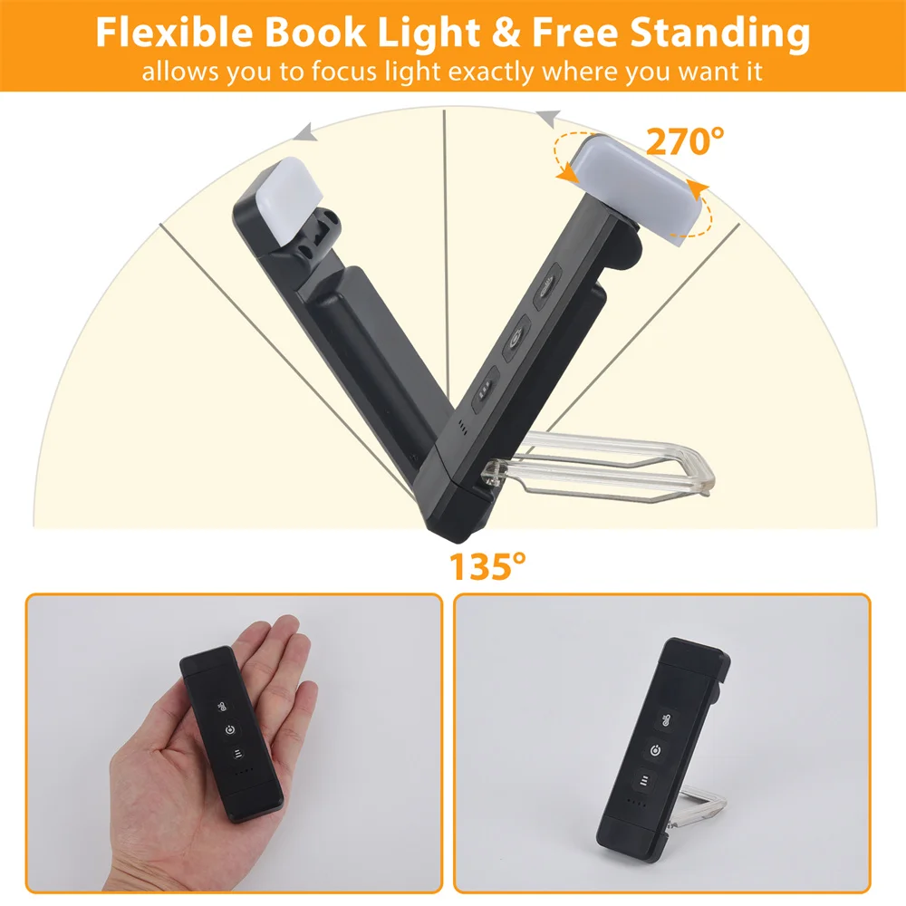 Marcapáginas con Clip, luz de lectura con temporizador, recargable por USB, Mini luz Led portátil, lámpara de lectura para mesita de noche y Escritorio