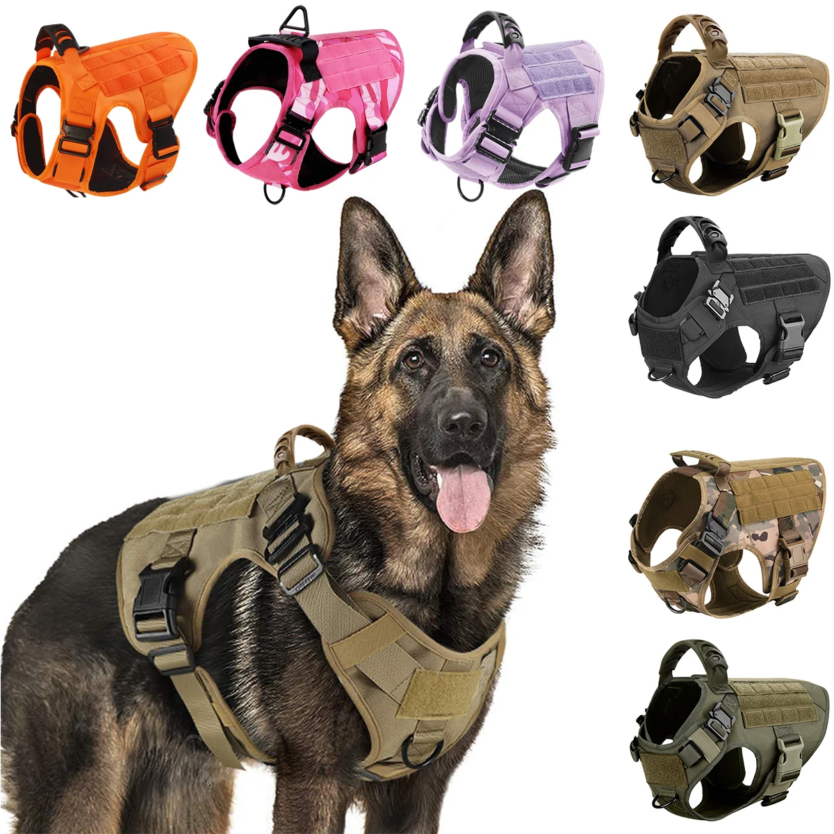 Arnés de entrenamiento para perros grandes, chaleco para Bulldog Francés, Pastor Alemán, Malinois, arneses tácticos para pasear perros, accesorios