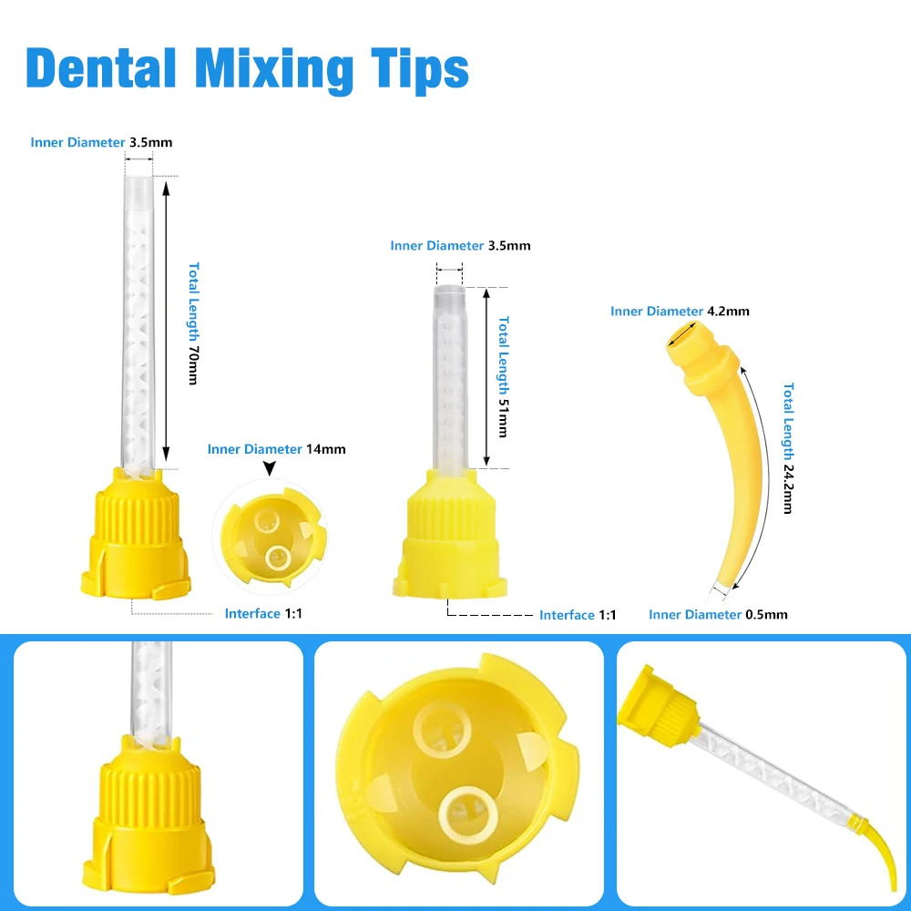 Puntas de mezcla Dental de 50/100 piezas, Materiales Dentales 1:1 para Material de goma de silicona ligero, suministros dentales desechables, tubo de mezcla