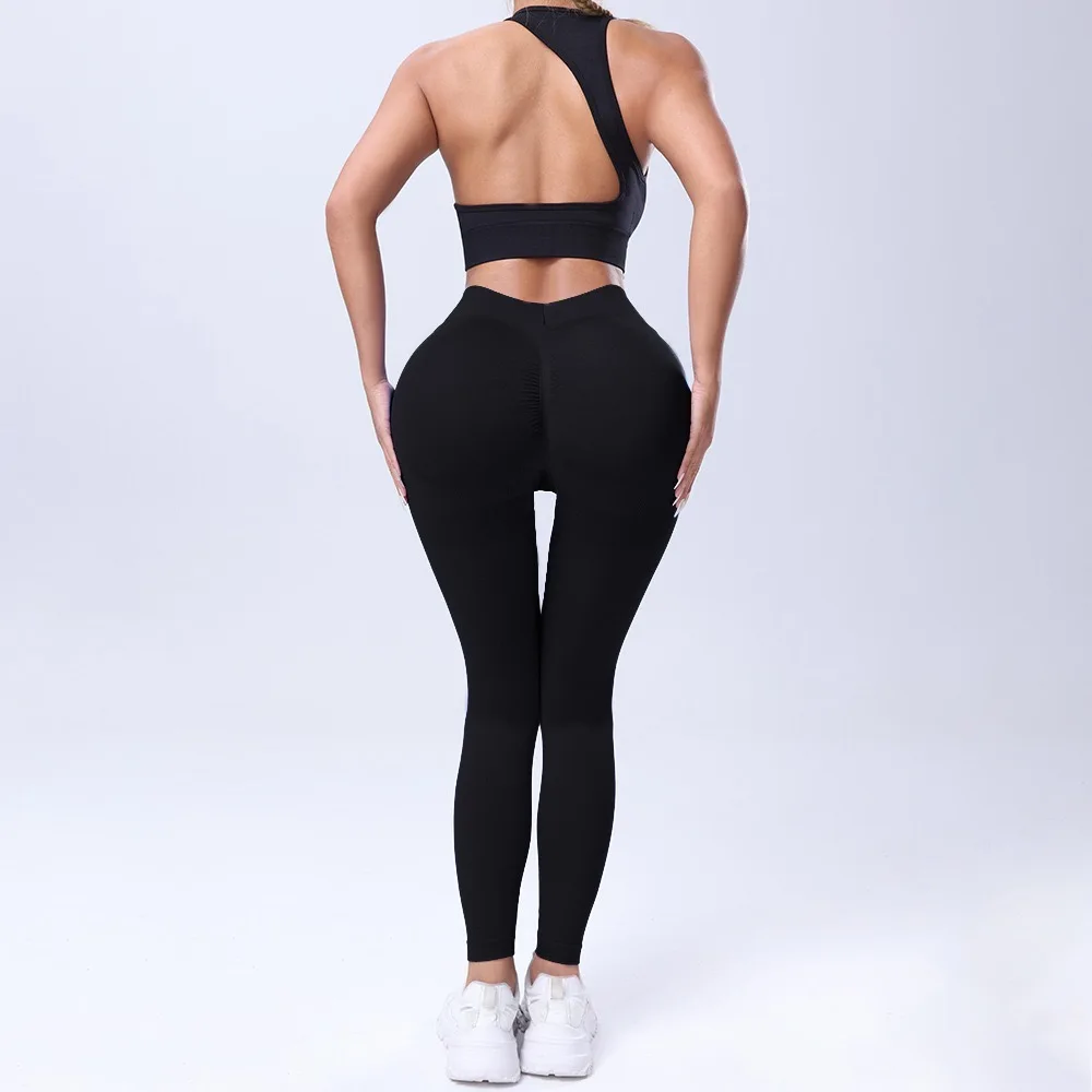 Mallas de cintura en V para mujer, pantalones de Yoga sin costuras, medias levantadoras de cintura alta, mallas deportivas ajustadas de entrenamiento para correr