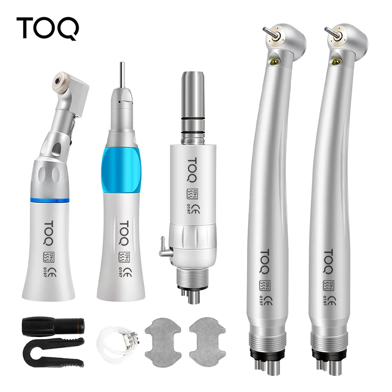 TOQ TOP Kit de piezas de mano dentales LED de alta y baja velocidad, 180~250 KPa, con contraángulo recto y turbina de aire, 2/4 orificios, M4 / B2, juego completo