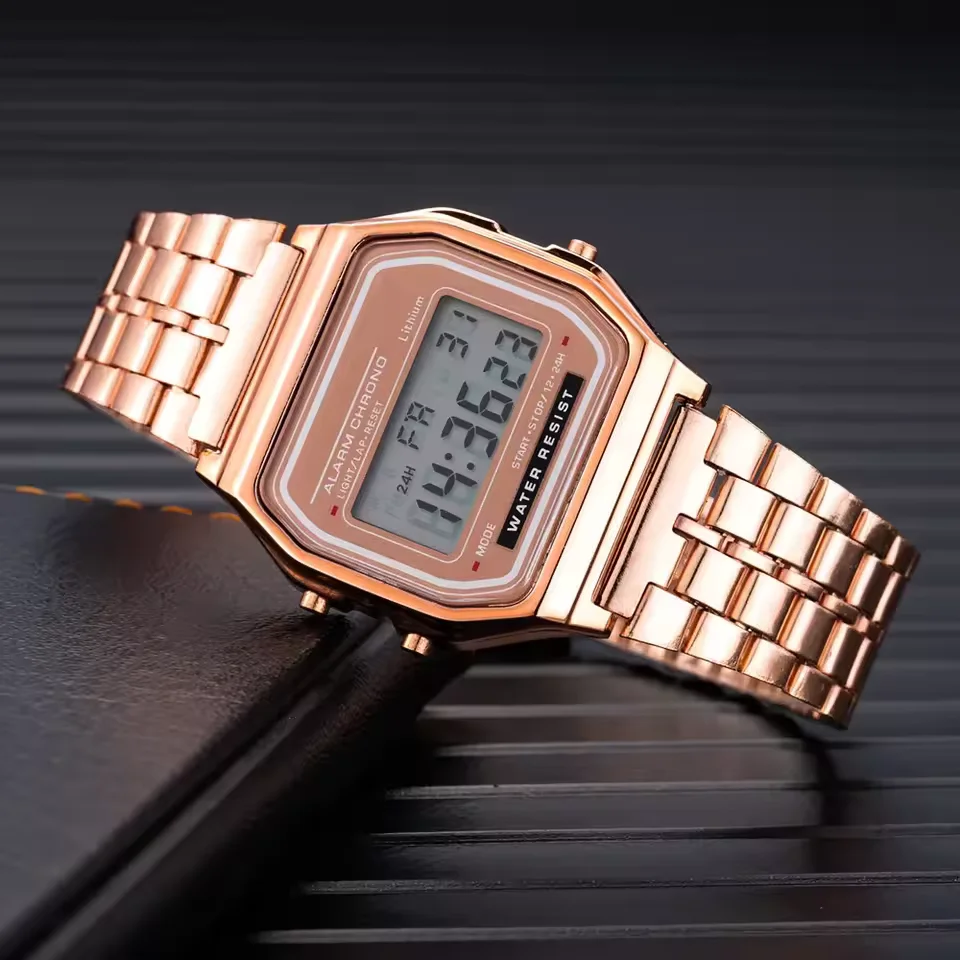 Relojes digitales LED de lujo de Brasil para hombre, reloj electrónico de acero inoxidable dorado, reloj de negocios a la moda para hombre, relojes masculinos