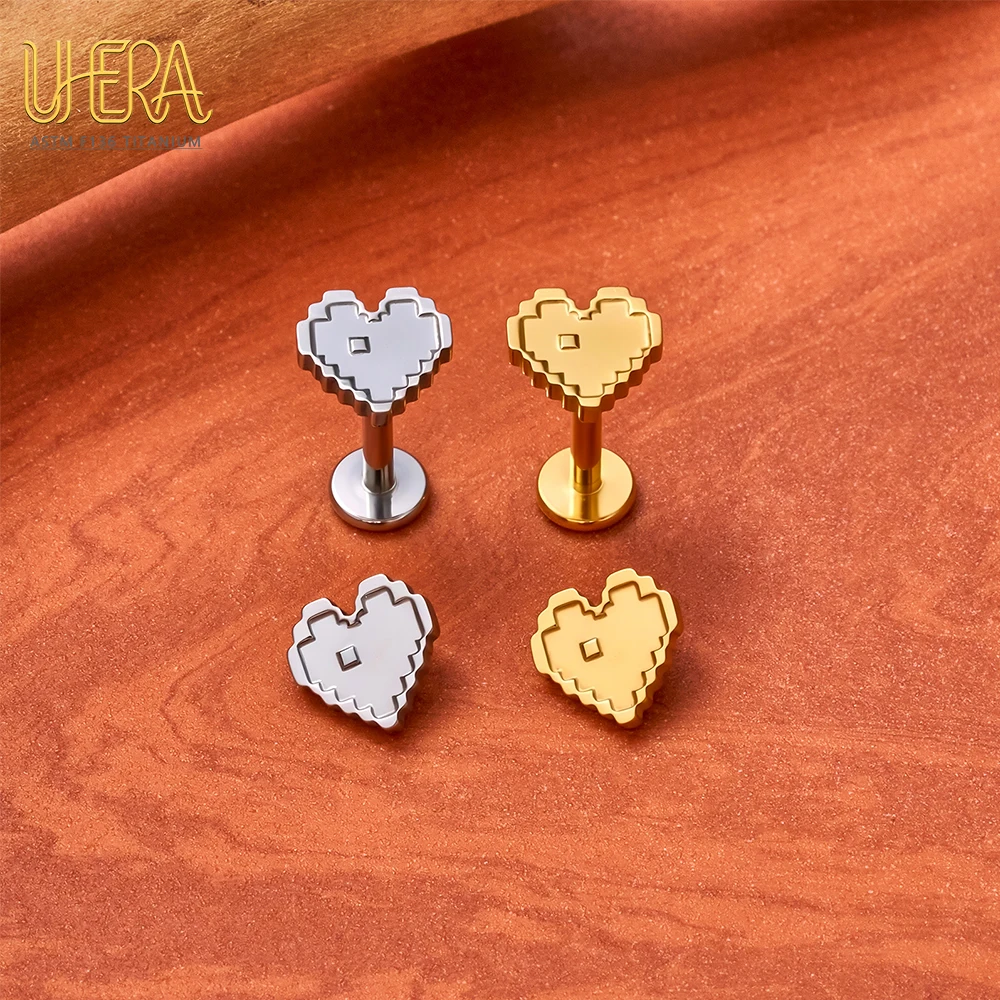Piercing de Titanio ASTM F136 G23 con Diseño Gráfico Pixelado, Rosca Interna, para Tragus, Hélix, Cartílago, Oreja, Labio y Cuerpo