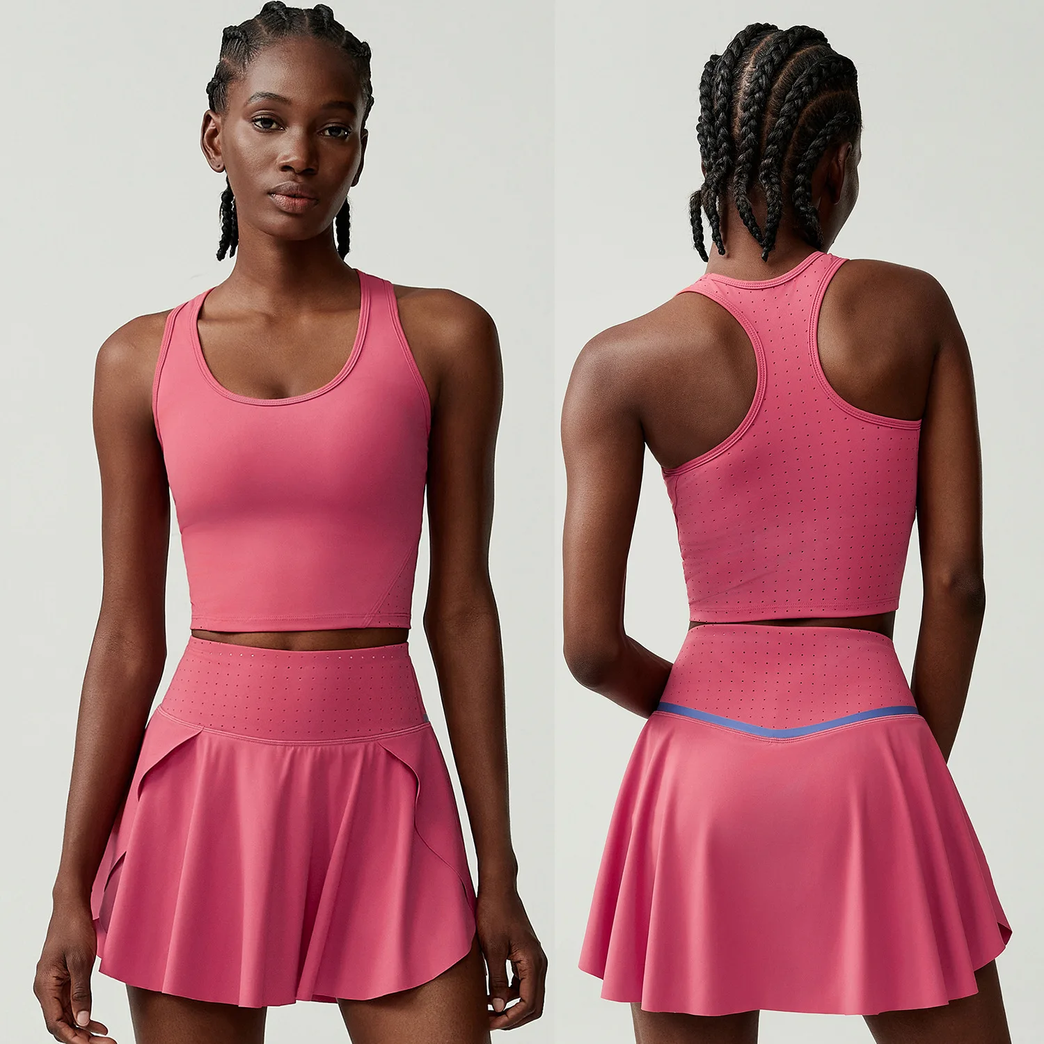 Conjunto de dos piezas de Yoga y Fitness para mujer, traje transpirable para correr al aire libre, falda de tenis elástica suave, ropa de entrenamiento, ropa deportiva corta