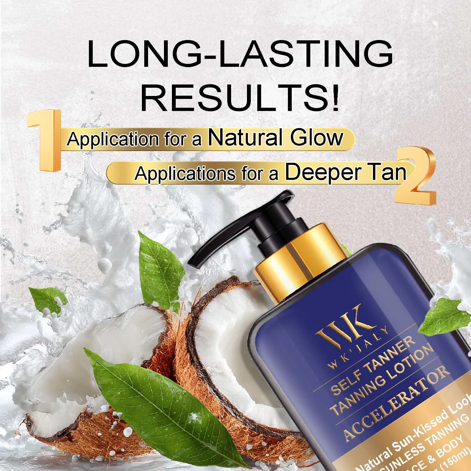 WK JALY Loción corporal autobronceadora, tono de piel medio, crema bronceadora sin sol con aceite de coco, aceite de zanahoria, manteca de karité