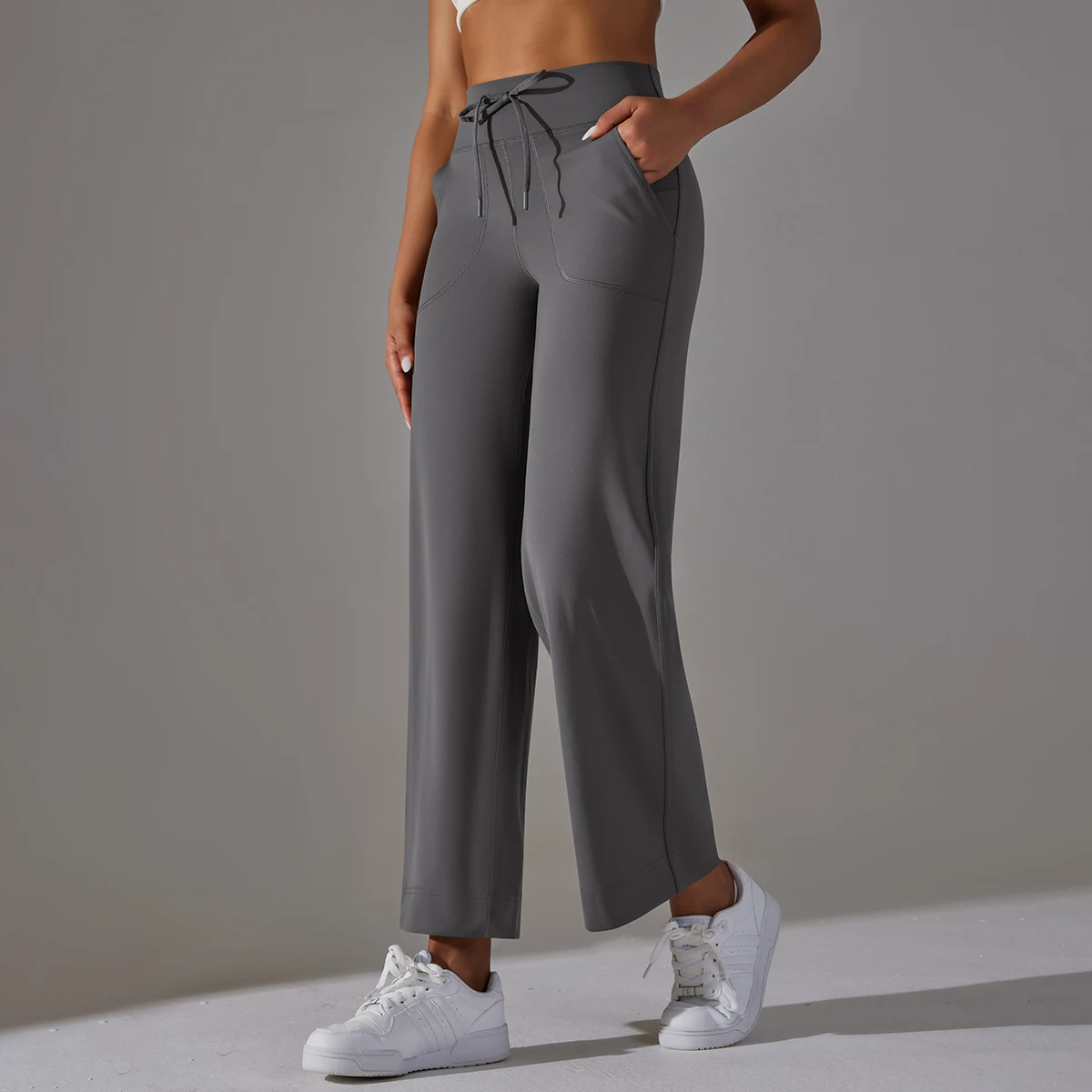 Mallas de mujer, pantalones acampanados de pierna ancha con bolsillos, pantalones deportivos con cordón, mallas de Yoga acampanadas de cintura alta, Fitness, correr, Jogg
