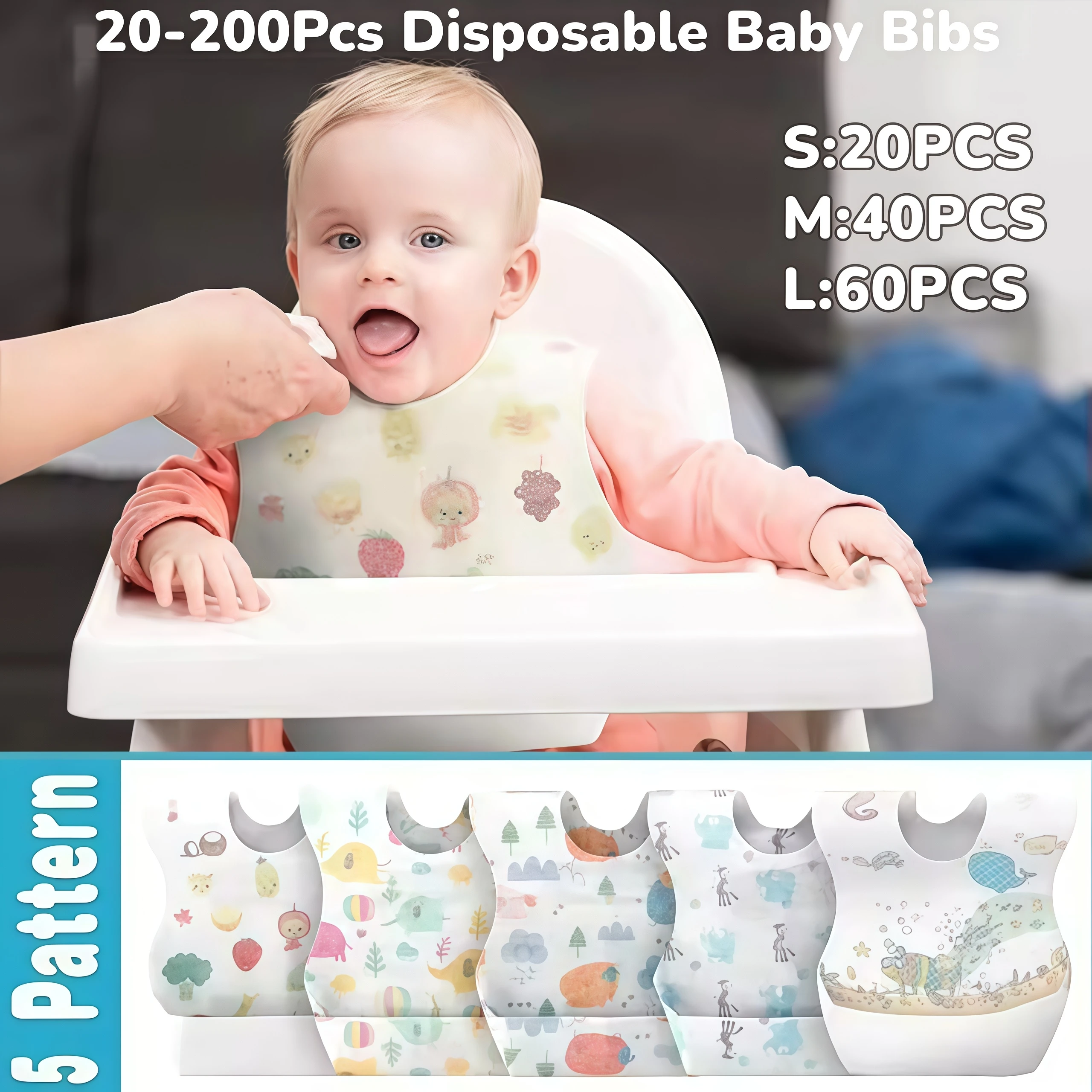 20-200 Baberos Desechables para Bebé, Envueltos Individualmente, Impermeables, Recogedor de Comida para Niños Pequeños, Niñas y Niños