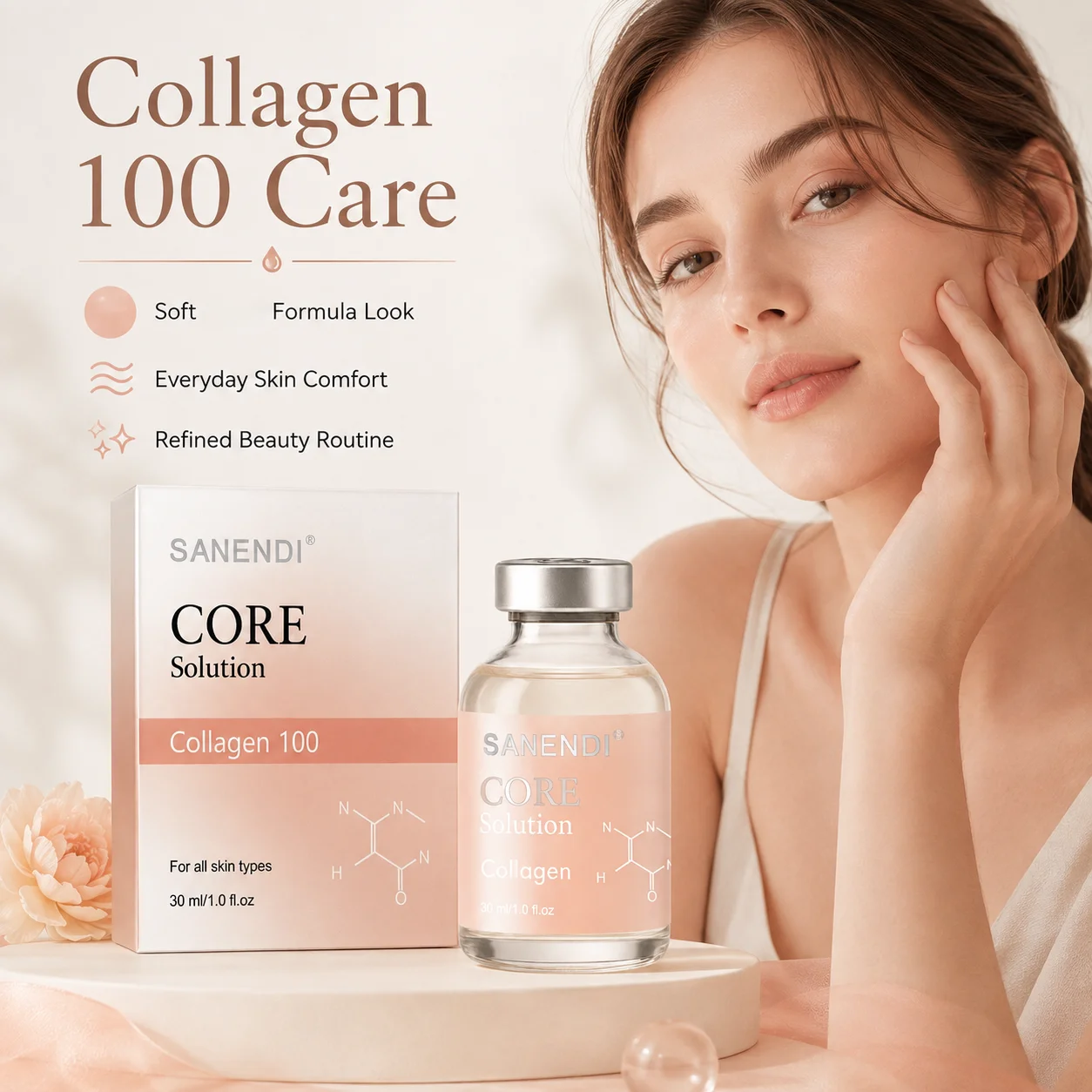 Suero de Colágeno y Péptidos Sanendi para Reafirmar la Piel, Cuidado Facial Diario con EGF, bbglow, Hidratación Suavizante, Kit de Salón Der.pen