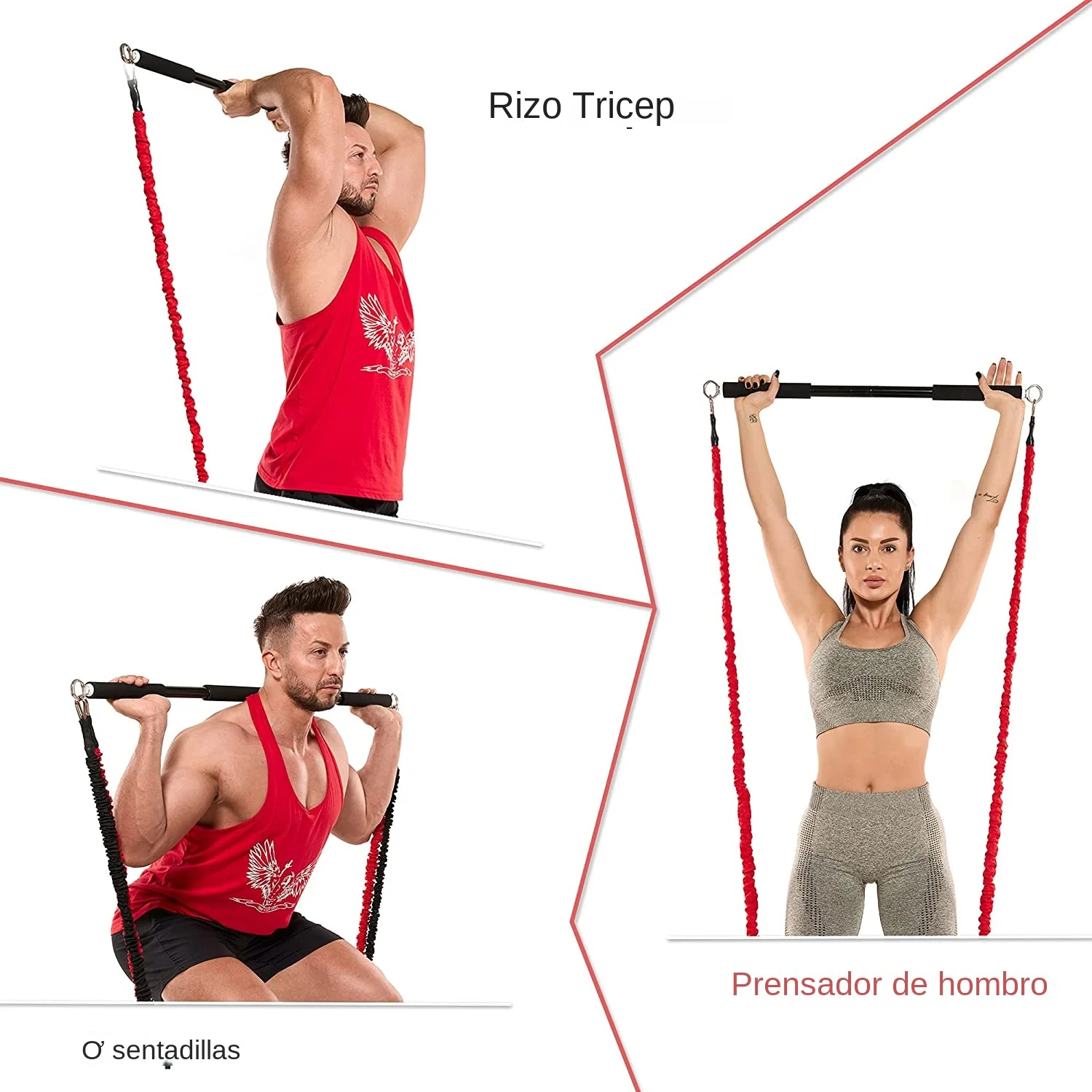Barra de entrenamiento que se adapta a todas las bandas de resistencia con clip, bandas de resistencia portátiles, barra de ejercicio para fitness, gimnasio en casa, entrenamiento de cuerpo completo
