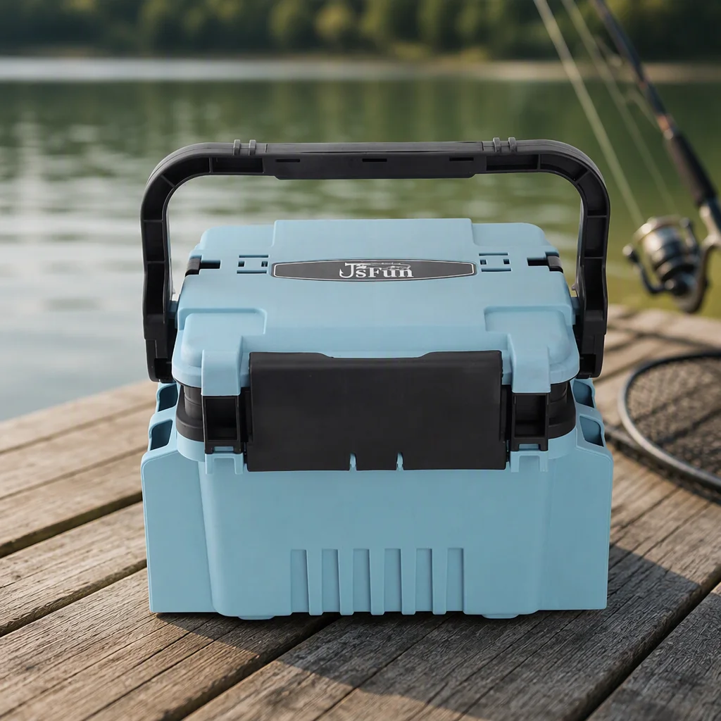 Caja de aparejos de pesca opcional de 2 tamaños y 4 colores, caja de almacenamiento de plástico duro resistente al agua y a los golpes con asa de agarre cómoda