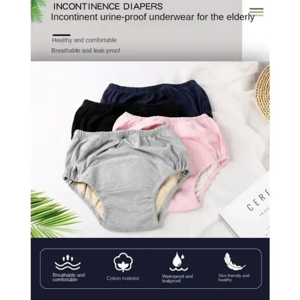 Ropa Interior de Pañales para Adultos, Transpirable, de Algodón, a Prueba de Fugas, para Personas Mayores con Incontinencia, Reutilizable, para Hombres y Mujeres, Pantalón Triangular para Cuidado de Discapacitados