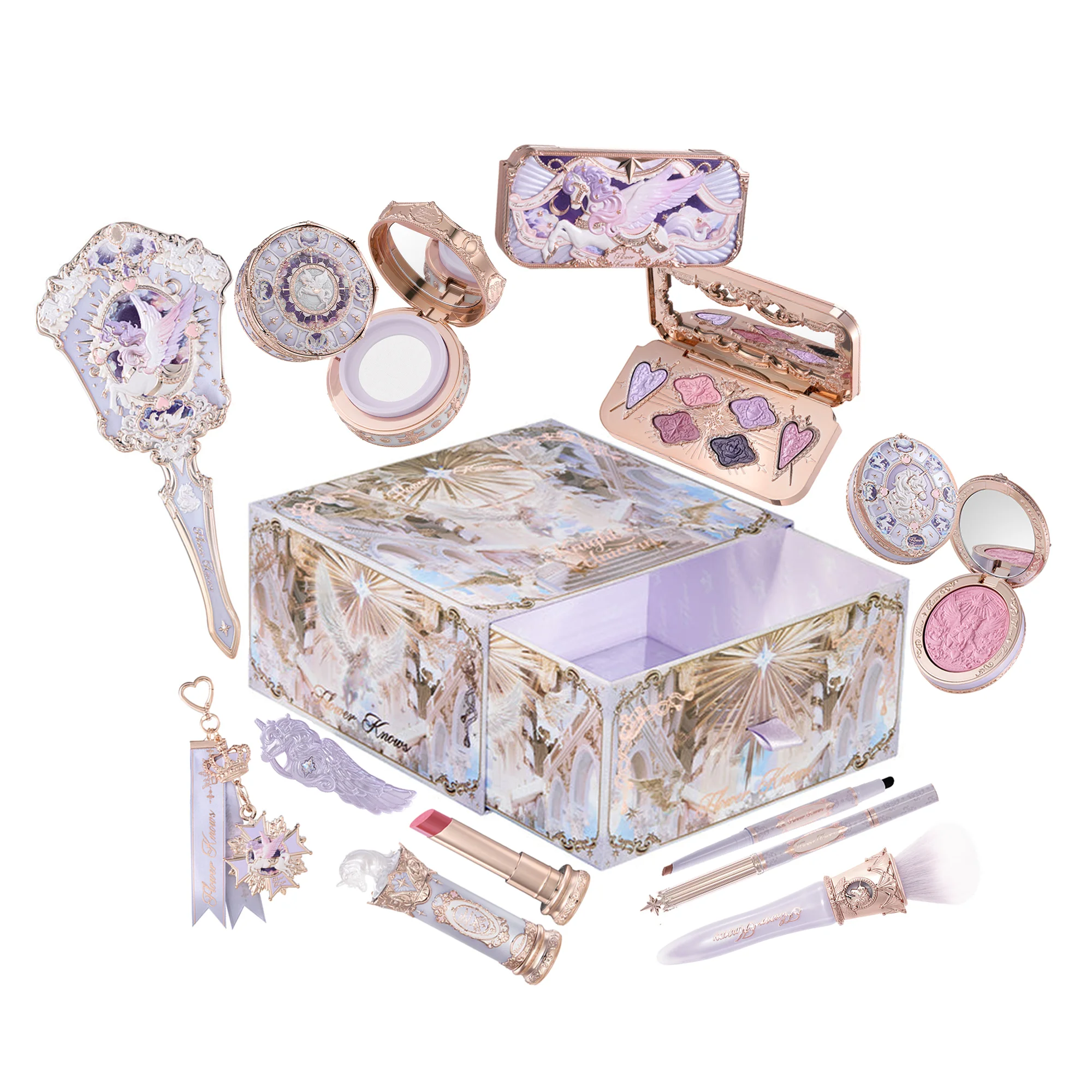 Flower Knows Set de Maquillaje Knight Unicorn Labial Rubor Polvo Fijador Caja Starlight Colección Cosmética de Lujo Estilo Princesa Hada Regalo de Cumpleaños Navidad