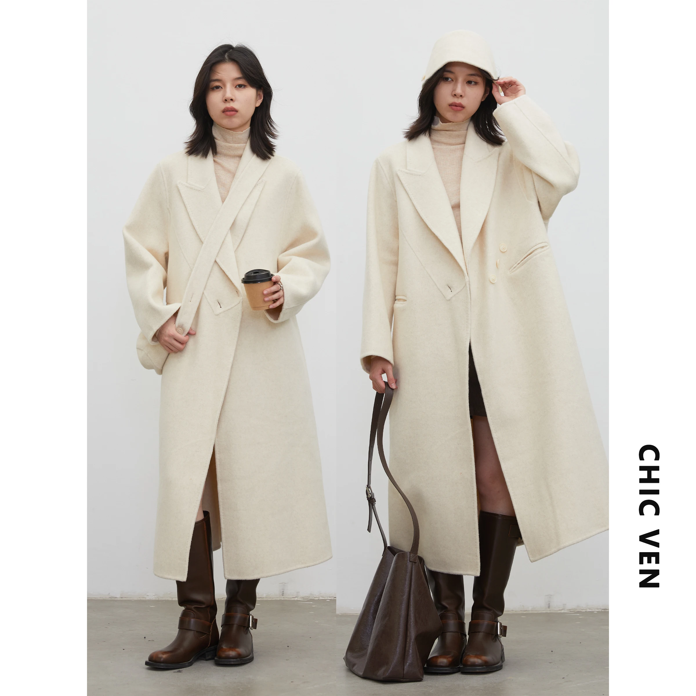 CHIC VEN Abrigo Largo de Lana para Mujer, Estilo Oversize, Doble Cara, Ropa Exterior Femenina, Cortavientos, Otoño Invierno 2026