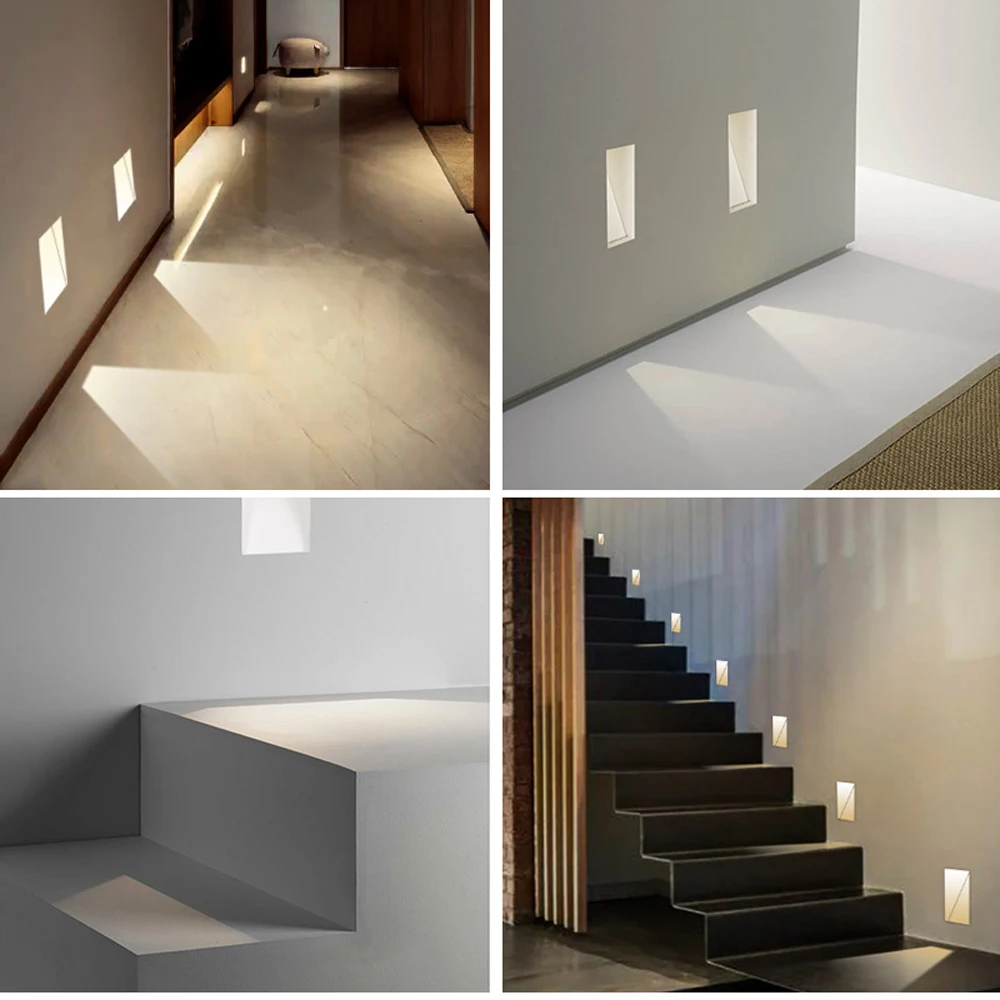 Lámparas de pared LED sin marco integradas para escaleras, Sensor de movimiento de 3W, escalera interior para dormitorio, vestíbulo, esquina, luz nocturna inteligente, 100-240V