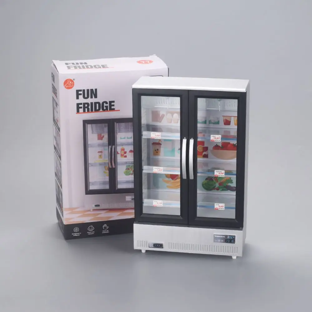 21 Uds. Juguete de cocina, refrigerador grande de doble puerta, muebles en miniatura, luz musical, accesorios de comida, modelo para niña, regalo de cumpleaños