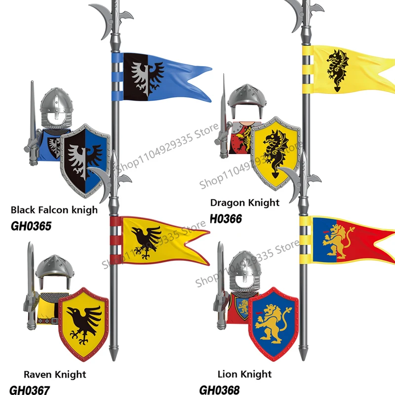 Figuras de soldados militares medievales, bloques de construcción MOC, Castillo, águila negra, Lobo, pulpo, Griffin, caballero antiguo, bloques Waffen, Juguetes