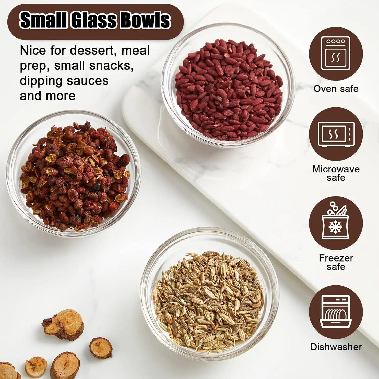 Mini tazones de preparación de vidrio de 1,5 oz, cuencos de Ramekins de vidrio para servir platos, mezclar, cocinar salsa, nueces, dulces, postres, ensalada