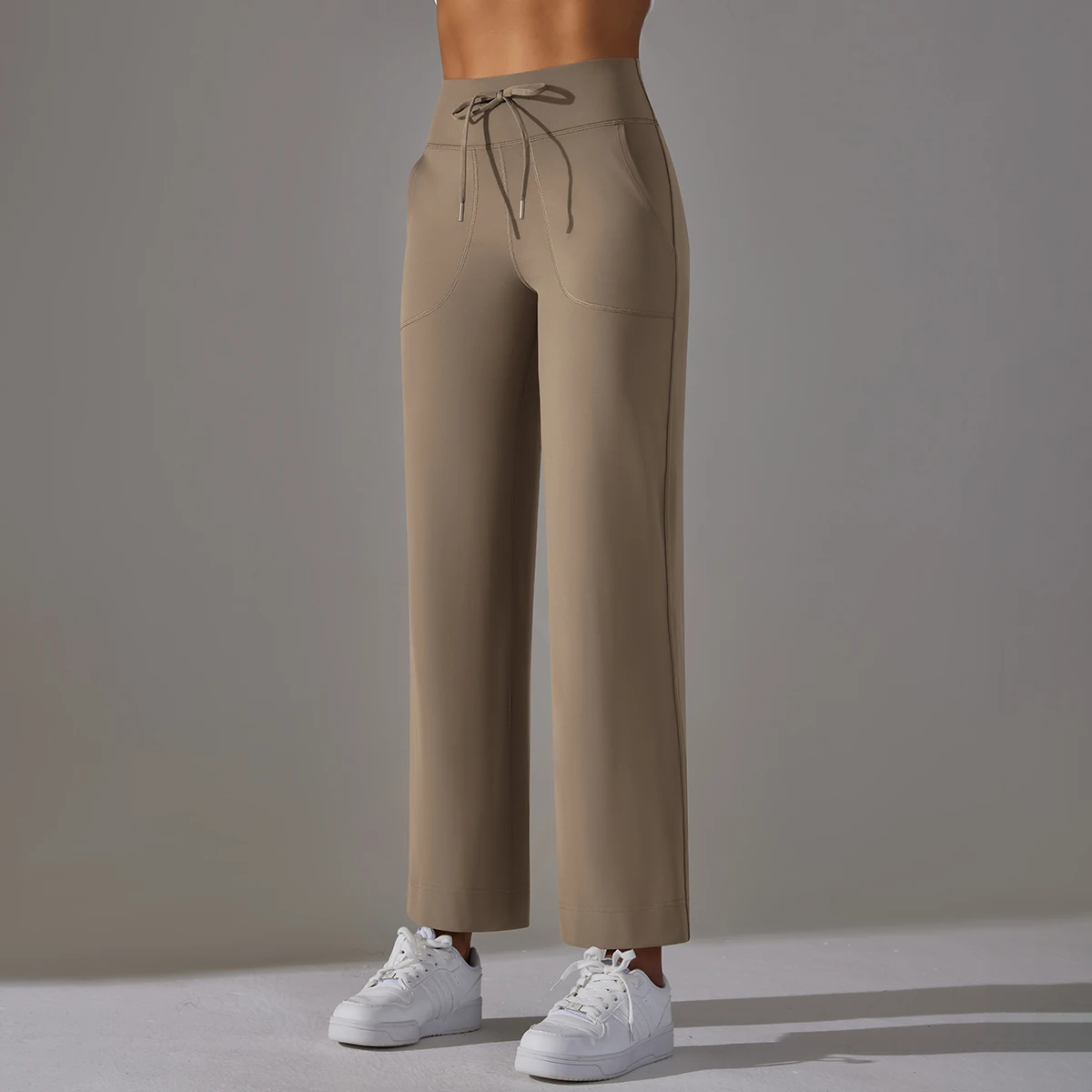 Mallas de mujer, pantalones acampanados de pierna ancha con bolsillos, pantalones deportivos con cordón, mallas de Yoga acampanadas de cintura alta, Fitness, correr, Jogg