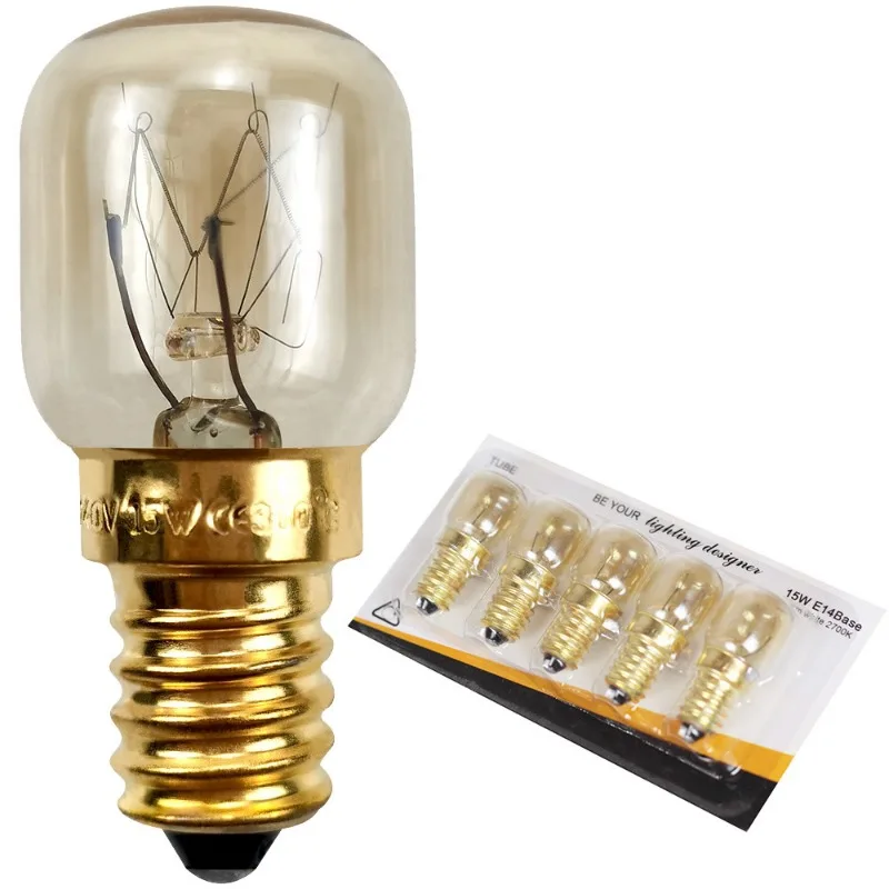 5 uds 220V E14 300 grados resistente a altas temperaturas bombilla para horno microondas bombilla de iluminación para cocina 15W 25W oro plata