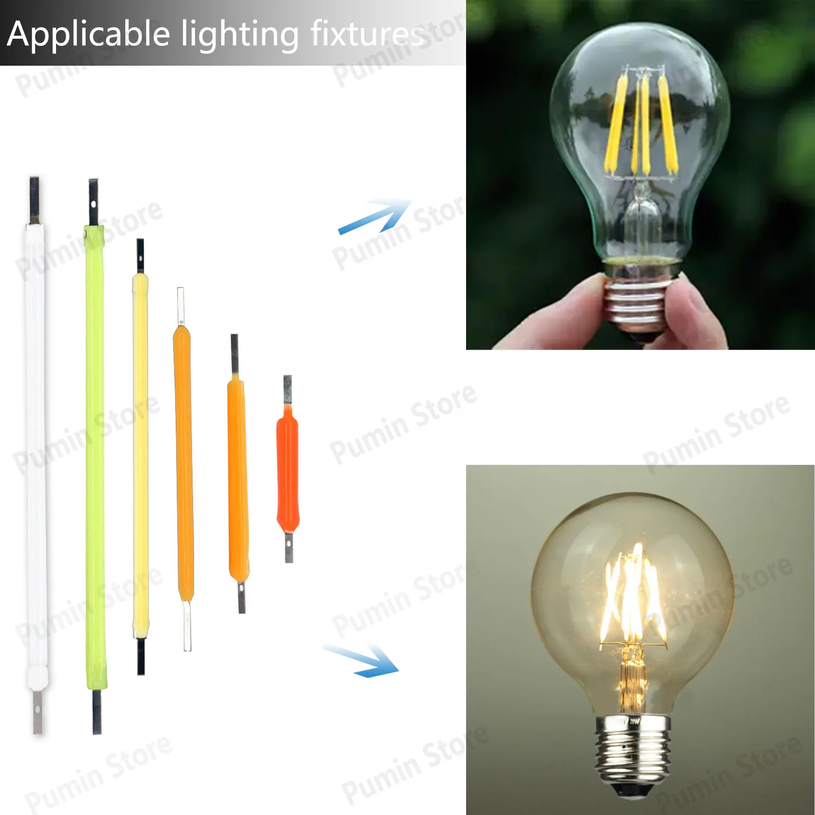 10 Uds. Bombillas LED Edison de filamento duro 20mm 29mm 38mm 54mm 68mm DC3V 2200K blanco cálido rojo verde azul accesorios de fuente