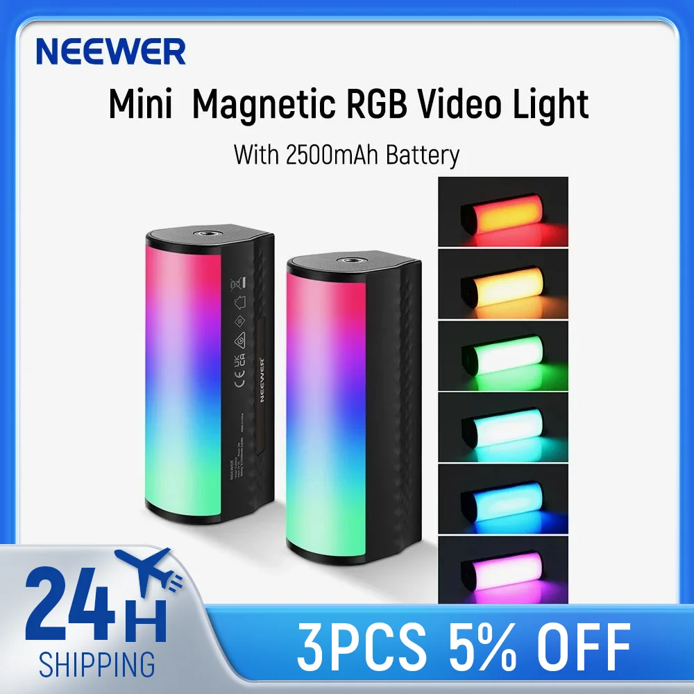 NEEWER Varita luminosa de mano magnética, 360 °   Mini barra de luz de vídeo LED RGB completa con batería recargable de 2500 mAh, 2500-8500 K