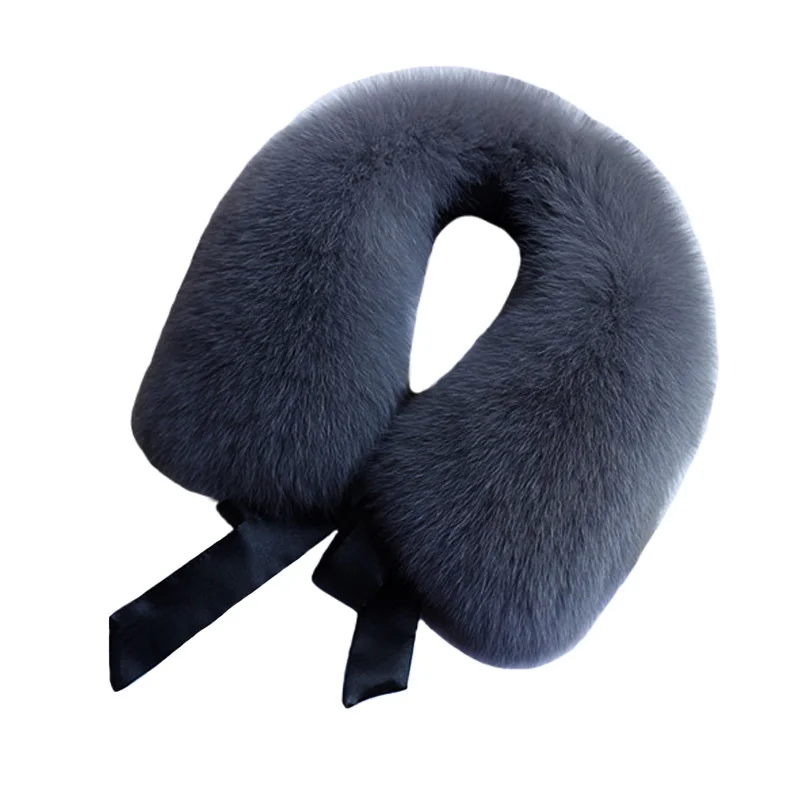 Cuello de piel de zorro Real con cinta, bufanda de piel de 100% para invierno para mujer, capuchas de piel Natural para abrigo, chaqueta, cuello extraíble cálido a la moda