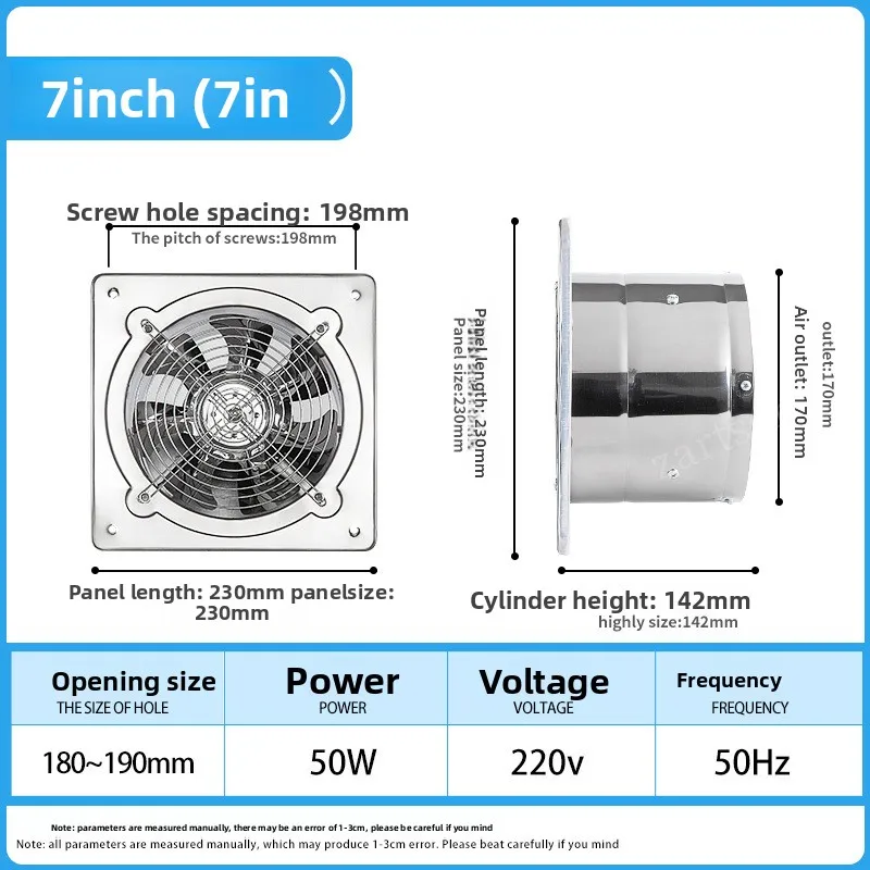 Ventilador de cocina de acero inoxidable de 6''7''8'', extractor de humos para el hogar, ventilador de pared
