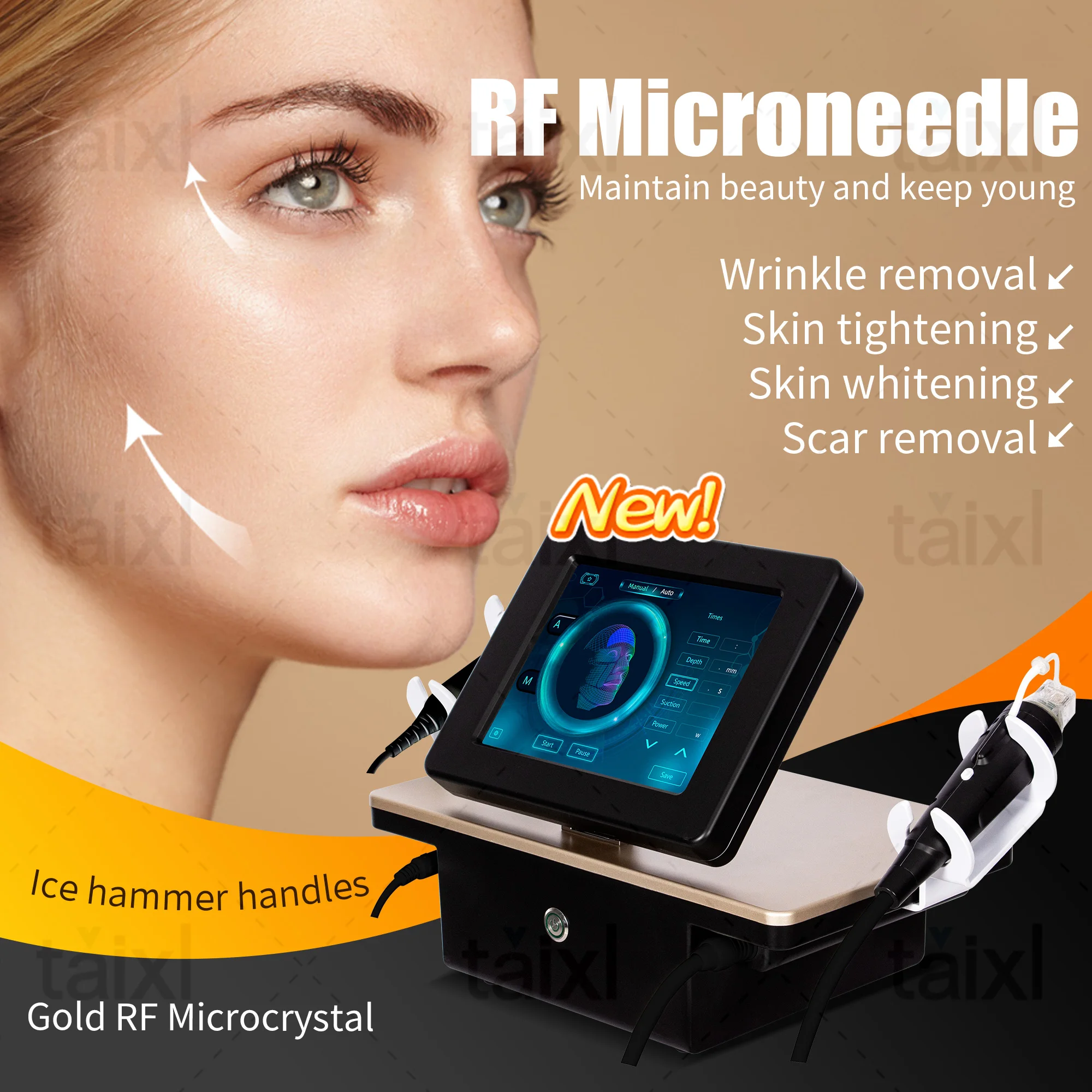 Máquina de Microagujas RF 2 en 1, Agujas de 10, 25 y 64 Pines, Microagujas Nano Fraccionadas, Máquina de Belleza para la Piel con Radiofrecuencia