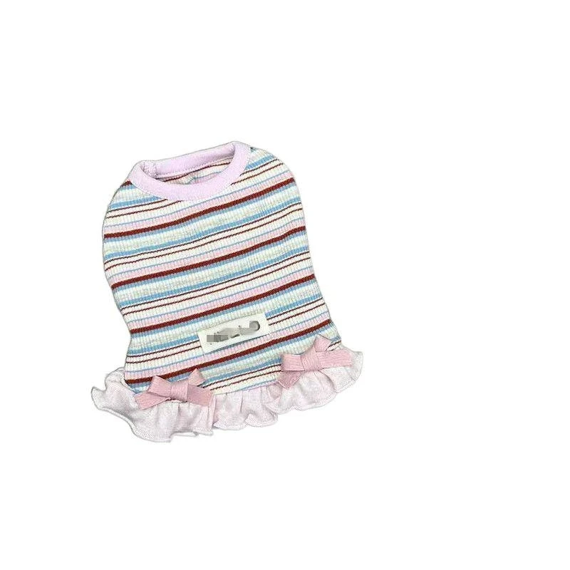 Vestido a Rayas para Perro con Lazo, Ropa para Mascotas con Volantes, Atuendo Transpirable de Verano para Perros Pequeños Bichón