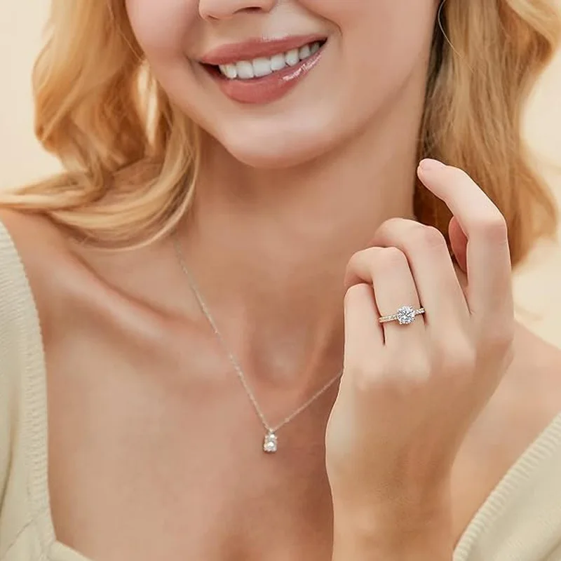 Anillo solitario de moissanita certificado Lnngy de 8mm y 2ct, anillos de compromiso rellenos de oro de 14K para mujer, regalo de joyería para fiesta de boda