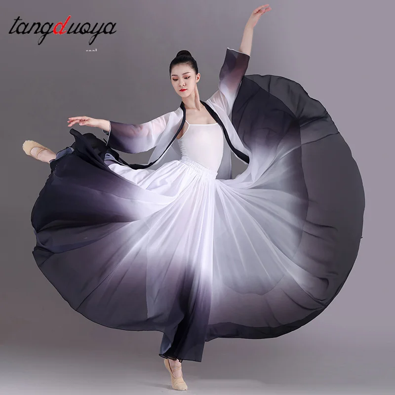 Falda de Danza Clásica para Mujer de 360/540/720 Grados, Traje de Práctica, Gasa Degradada, Chifón Elegante, Vestido de Media Pierna para Actuación