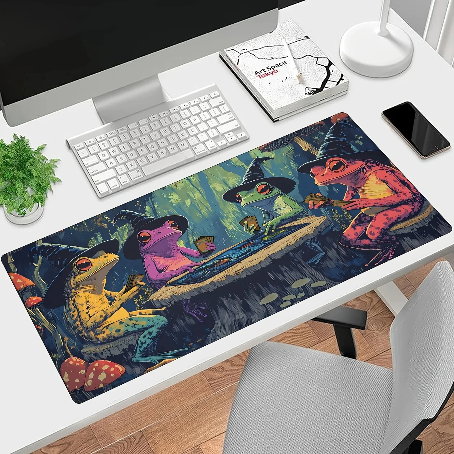 Alfombrilla mágica para juegos, alfombrilla de escritorio con tema de Frog Wizard, accesorios de escritorio, alfombrilla para ratón de 35x60cm, tapete mágico de mapache