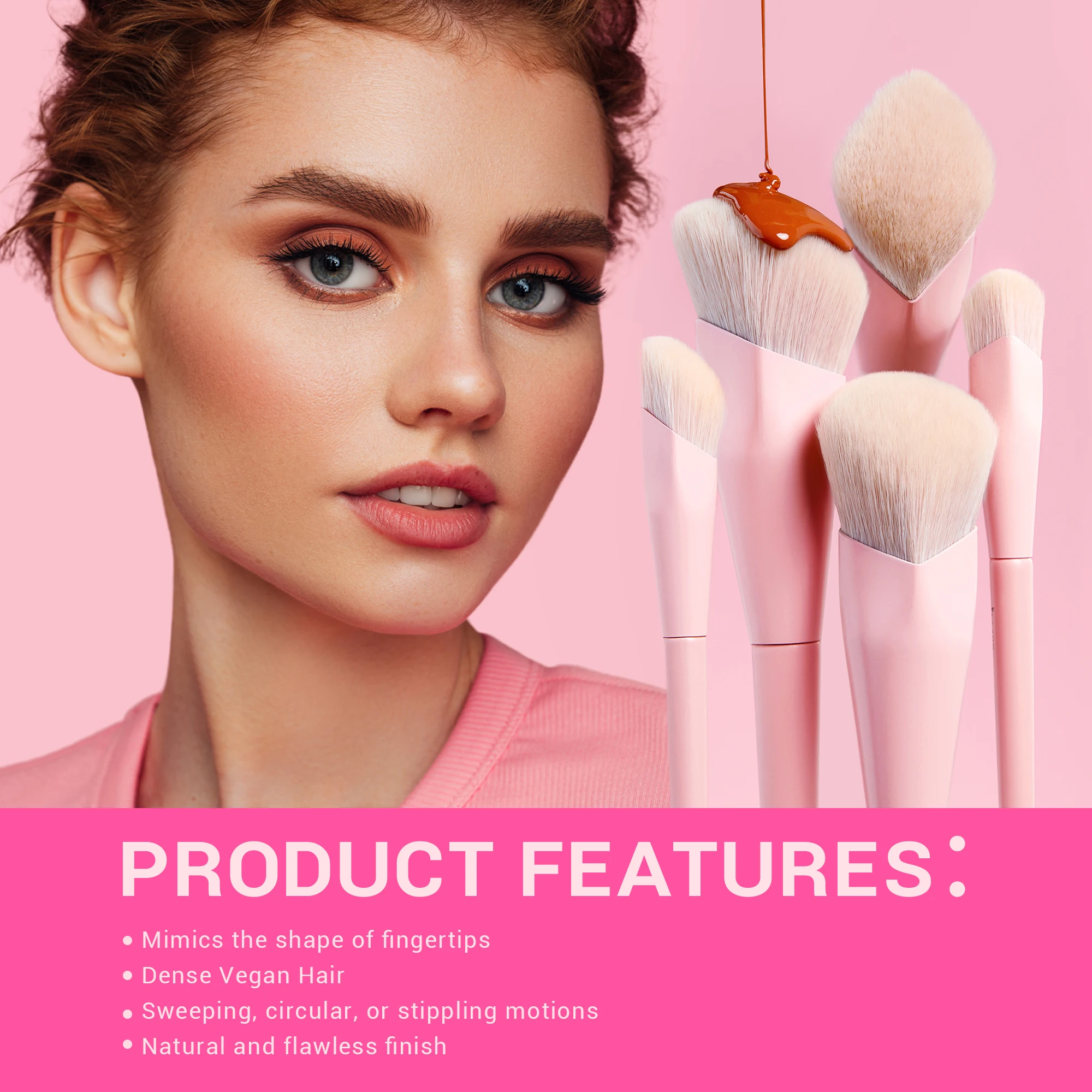 Set de Brochas de Maquillaje Jessup Rosa, 14 Piezas, Brochas Veganas Premium para Base, Rubor, Sombra de Ojos, Delineador, Polvo y Difuminado, T495