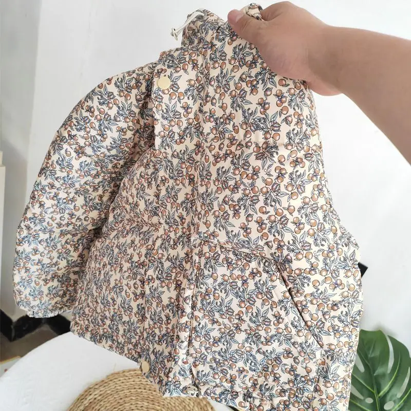 Parka de Invierno para Bebés Niñas, Chaqueta con Capucha Acolchada de Algodón con Estampado Floral, Ropa Exterior Gruesa a Prueba de Viento para Niños Pequeños