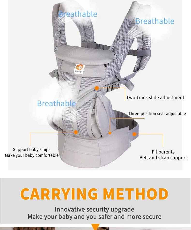 Egobaby 360 Omni portabebés de algodón transpirable ergonómico mochilas soporte hombro cintura cinturón Sling tirantes