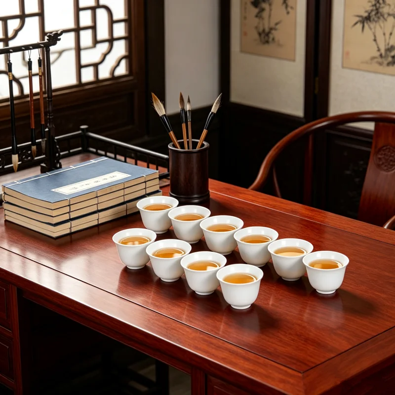 10 unids/pack Dehua porcelana blanca alta taza de té de cerámica blanca pura juego de té de Kungfu hecho a mano juego de tazas de té Pu'er Simple para el hogar