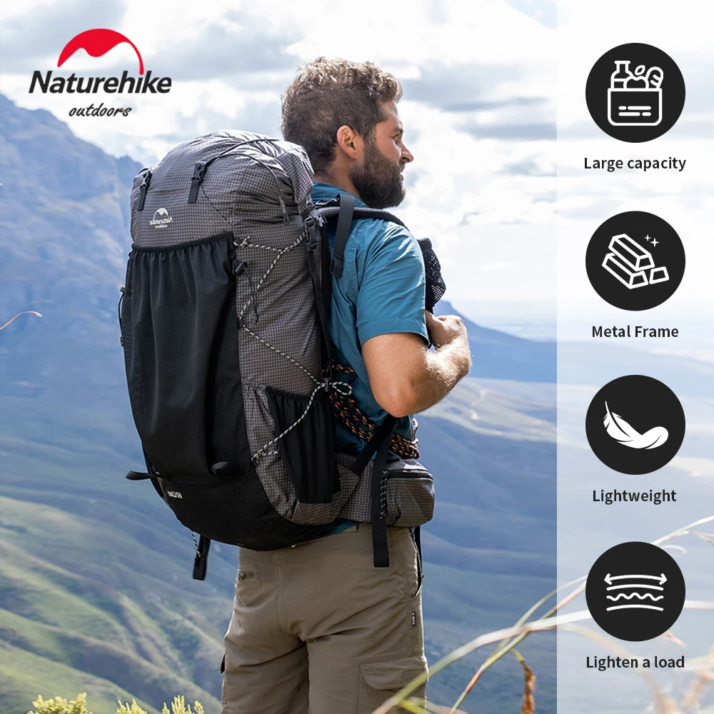 Mochila Naturehike para senderismo, bolsa para deportes al aire libre, mochila de diseño ergonómico de gran capacidad de 60 + 5L, mochila impermeable para viajes y acampada