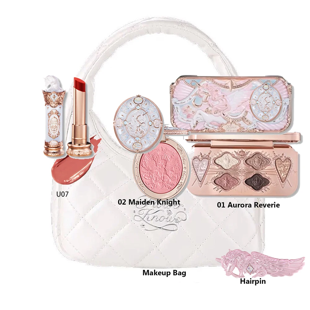 Set de Maquillaje Todo en Uno Flower Knows, Caja de Regalo, Base de Maquillaje en Crema Garden Cushion, Rubor Mate, Lápiz Labial de Larga Duración con Bolsa