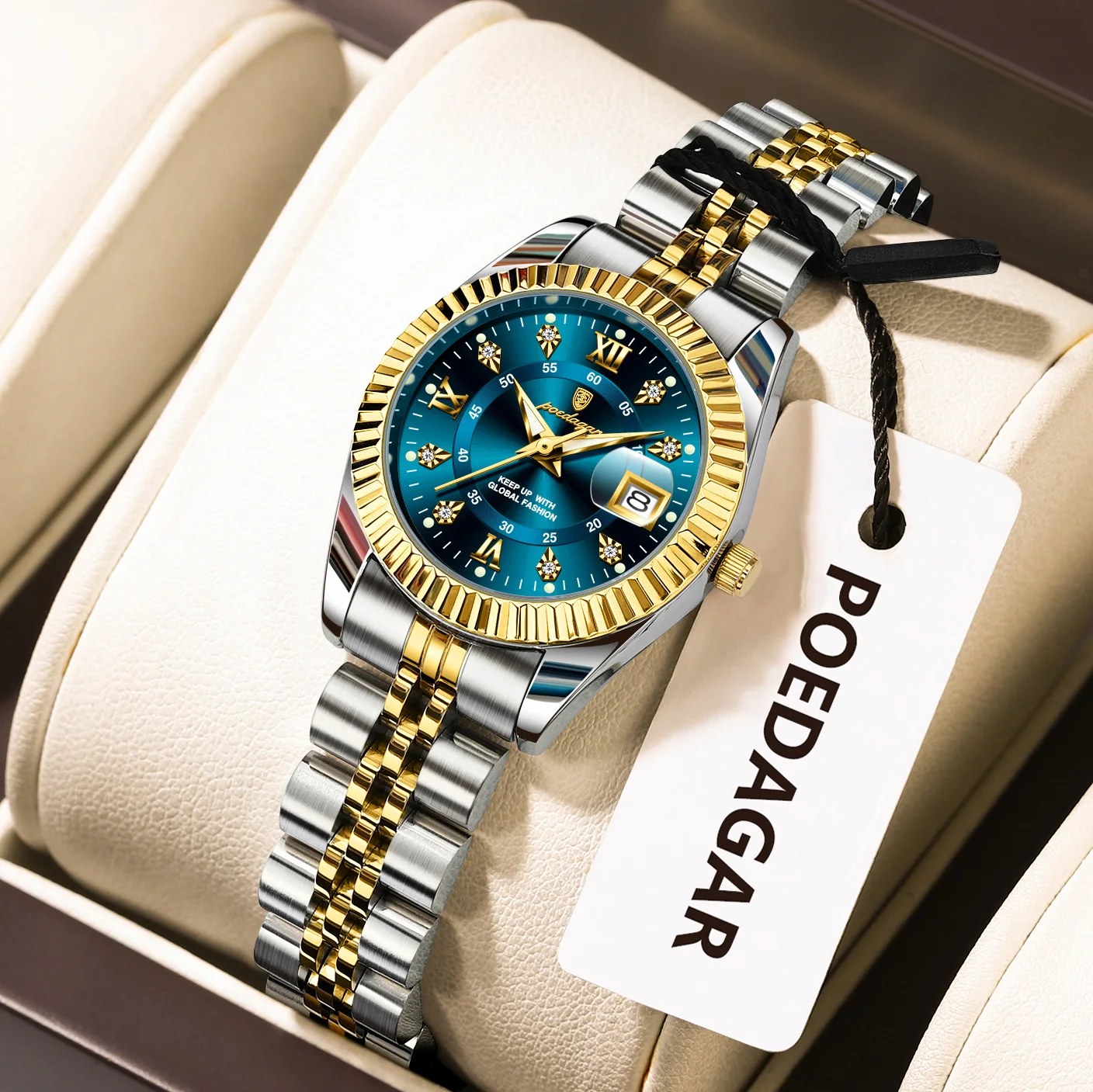 POEDAGAR, reloj de lujo para mujer, resistente al agua, de acero inoxidable, luminoso, con fecha, reloj de cuarzo para mujer, relojes elegantes a la moda para mujer