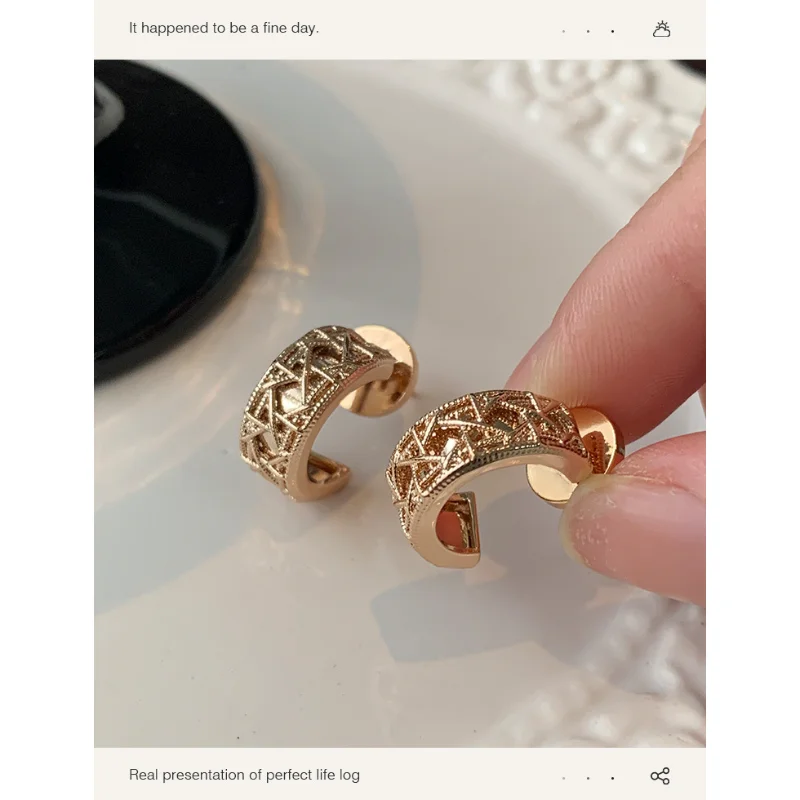 Pendientes redondos con hexagrama en oro rosa para mujer, chapados en oro de 18 quilates, pendientes de primera calidad, regalo de joyería de estilo vintage de lujo ligero