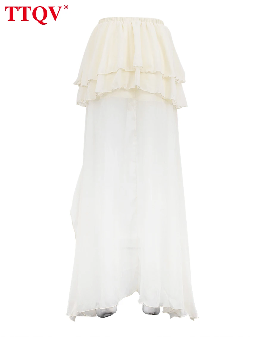 TTQV, faldas holgadas informales de color albaricoque para mujer, faldas plisadas de cintura alta a la moda, falda fina elegante hasta el suelo, ropa femenina